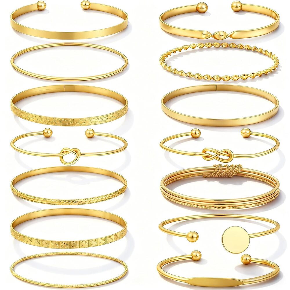 Gold Bangle Bracelets for Women, 14 Pcs Multi Layer Stackable Bangle